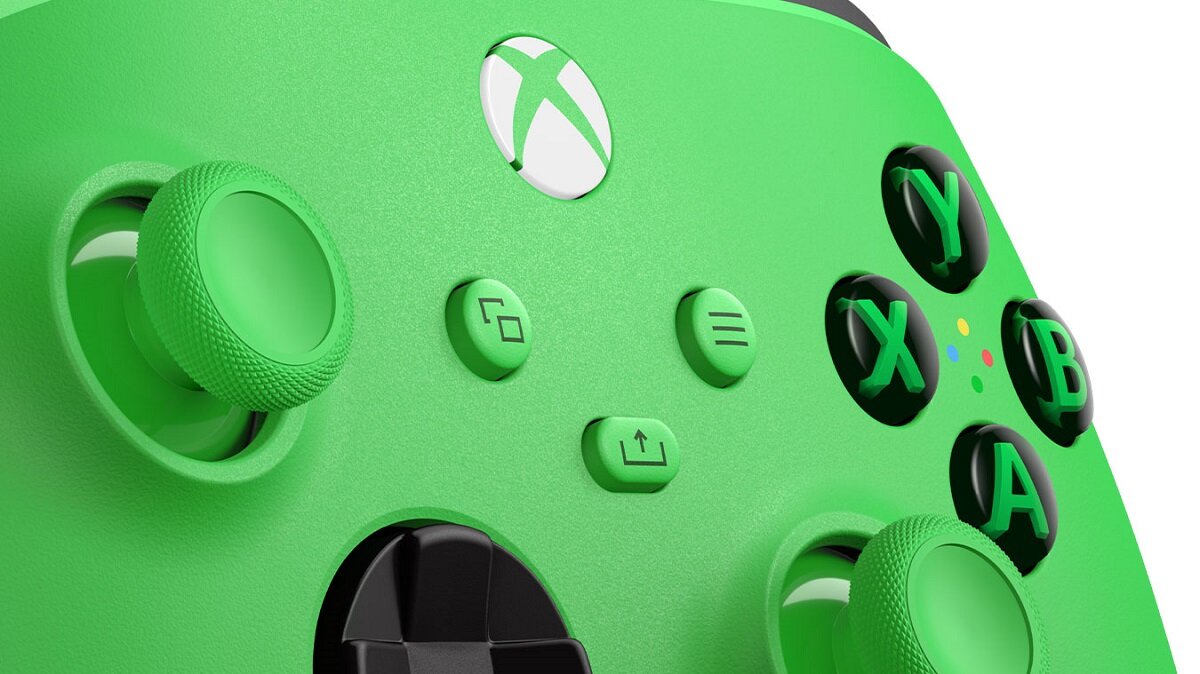 Kontroler Microsoft Xbox Series Wireless zielony ze zbliżeniem na przyciski