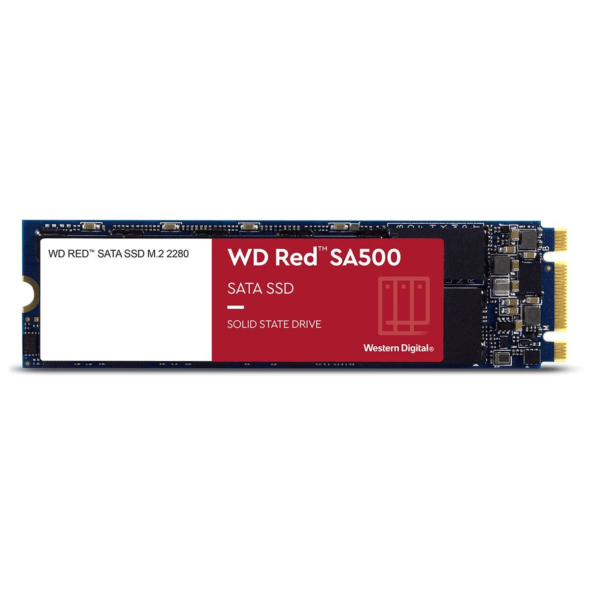 Dysk SSD WD Red SA500 500GB M.2 WDS500G1R0B  widok od przodu w poziomie