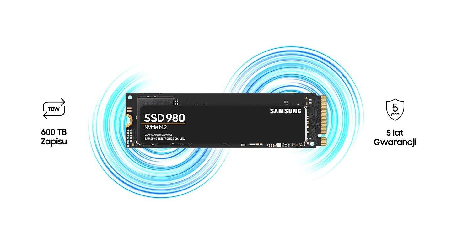 Dysk SSD Samsung 980 MZ-V8V1T0BW 1TB M.2 NVME widok od przodu na dysk