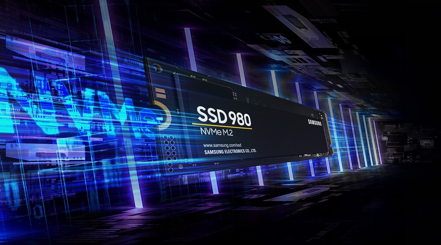 Dysk SSD Samsung 980 MZ-V8V250BW 250GB M.2 NVME widok na dysk od prawej strony