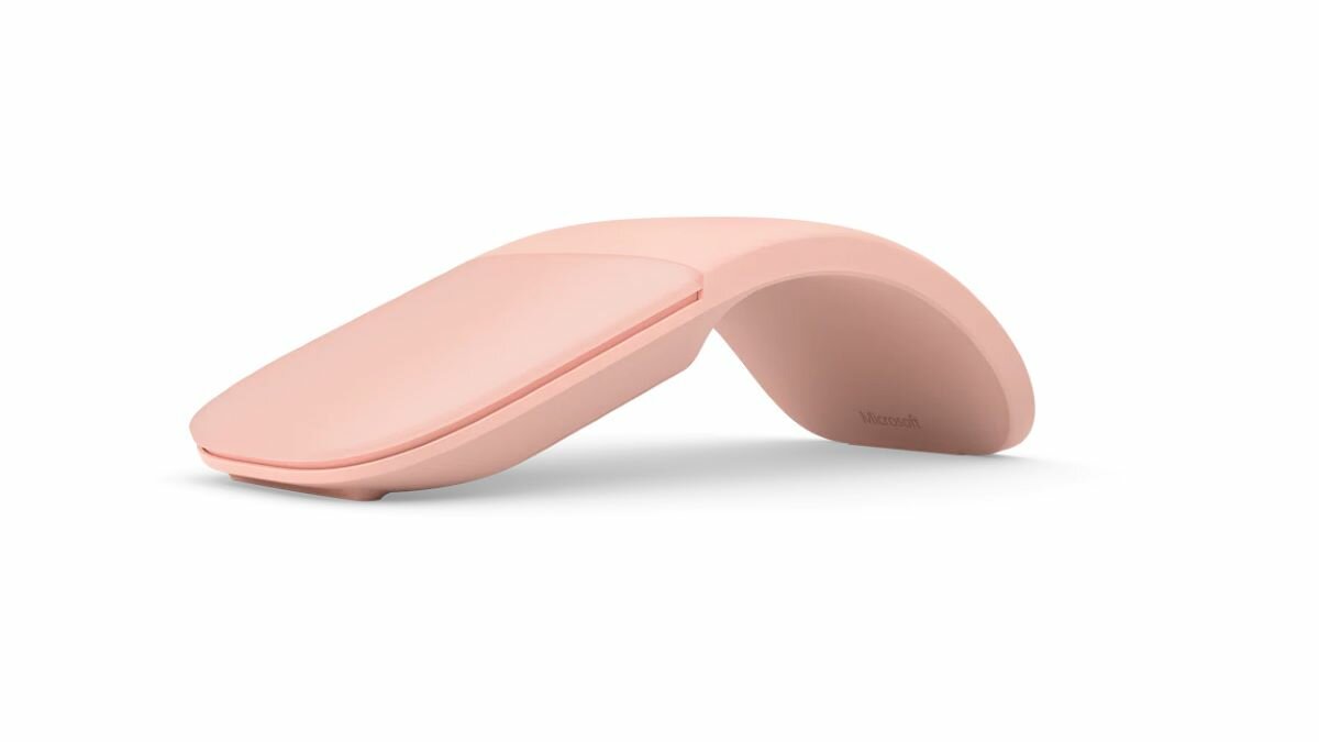 Mysz Microsoft Arc Mouse Różowa bok - wygięty kształt 