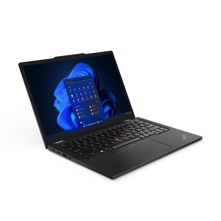 Laptop Lenovo ThinkPad X13 Yoga Gen 4 16/512GB po skosie w prawo z włączonym ekranem na białym tle