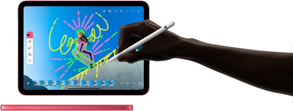 iPad Apple MQ6W3FD/A widok na iPada od frontu oraz na rysik w trakcie użycia