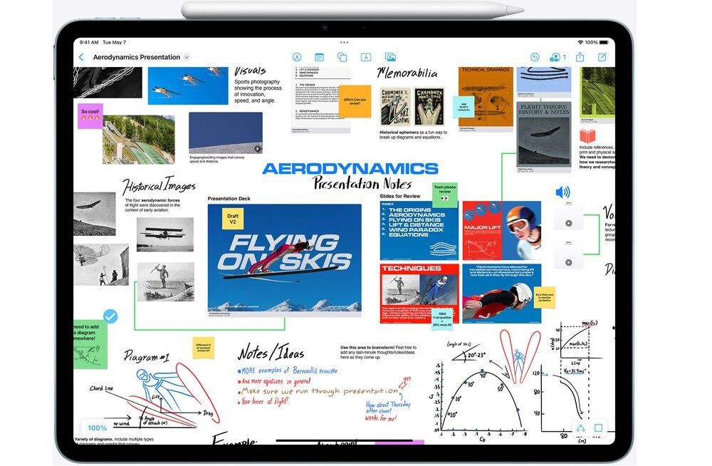 Tablet Apple iPad Air 11 Cellular 1TB Księżycowa poświata widok od frontu z wyswietloną aplikacją do robienia notatek