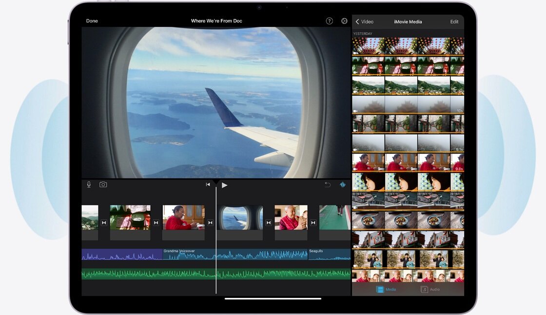 Tablet Apple iPad Air 11 Cellular 1TB Księżycowa poświata widok od frontu na obróbkę filmów w aplikacji