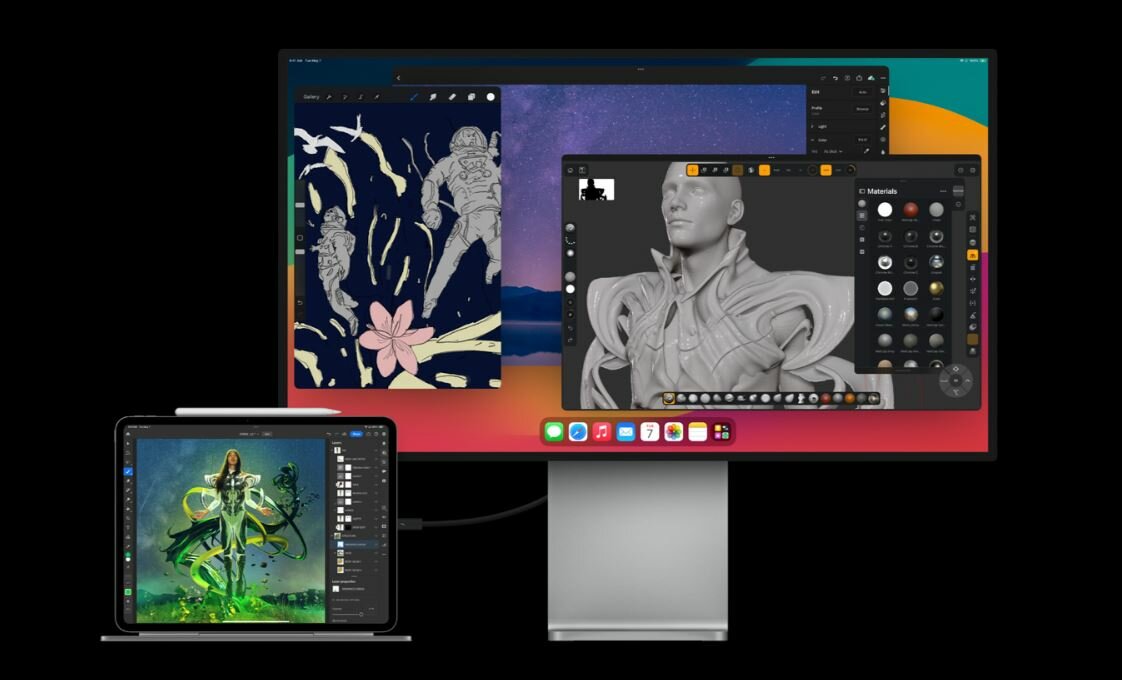 Tablet Apple iPad Pro 11 1TB Nano Gwiezdna czerń widok od frontu na ipada i monitor