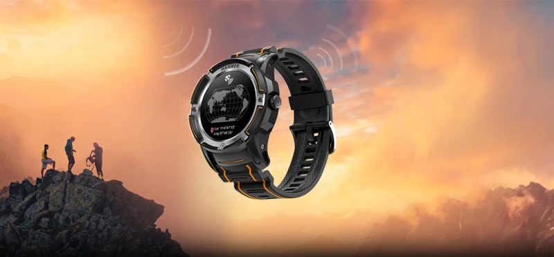 Smartwatch Hammer Watch Plus czarno-pomarańczowy widok na zegarek z uruchomionym GPS