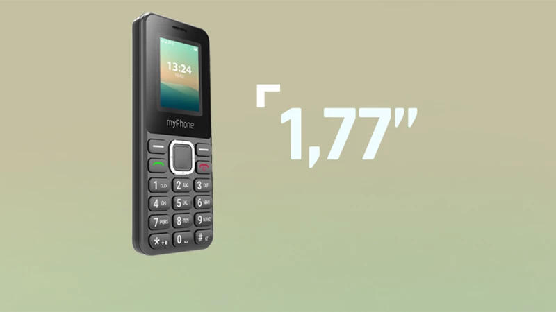 Telefon myPhone 2240 czarny grafika widok na telefon z napisem 1,77 w tle