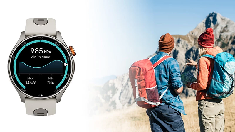 Smartwatch myPhone Watch Adventure szary widok na mężczyznę i kobietę wskazujących na górę