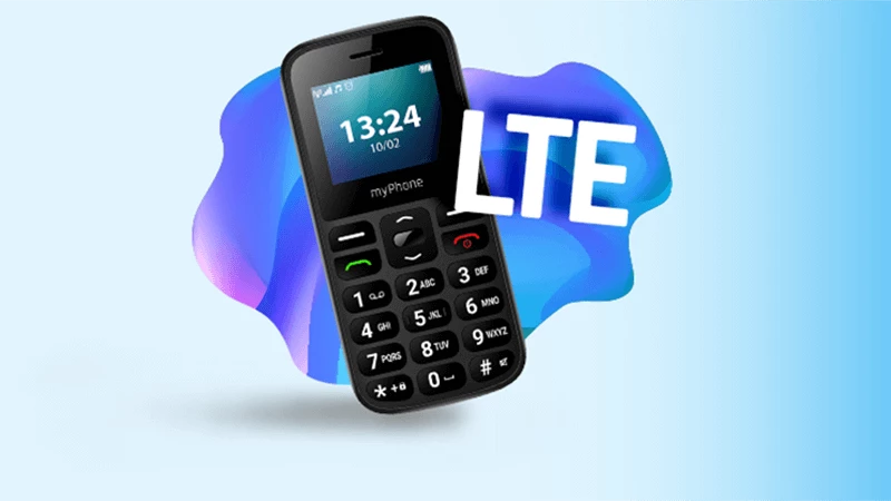 Telefon myPhone Halo A czarny widok na telefon z napisem LTE w tle