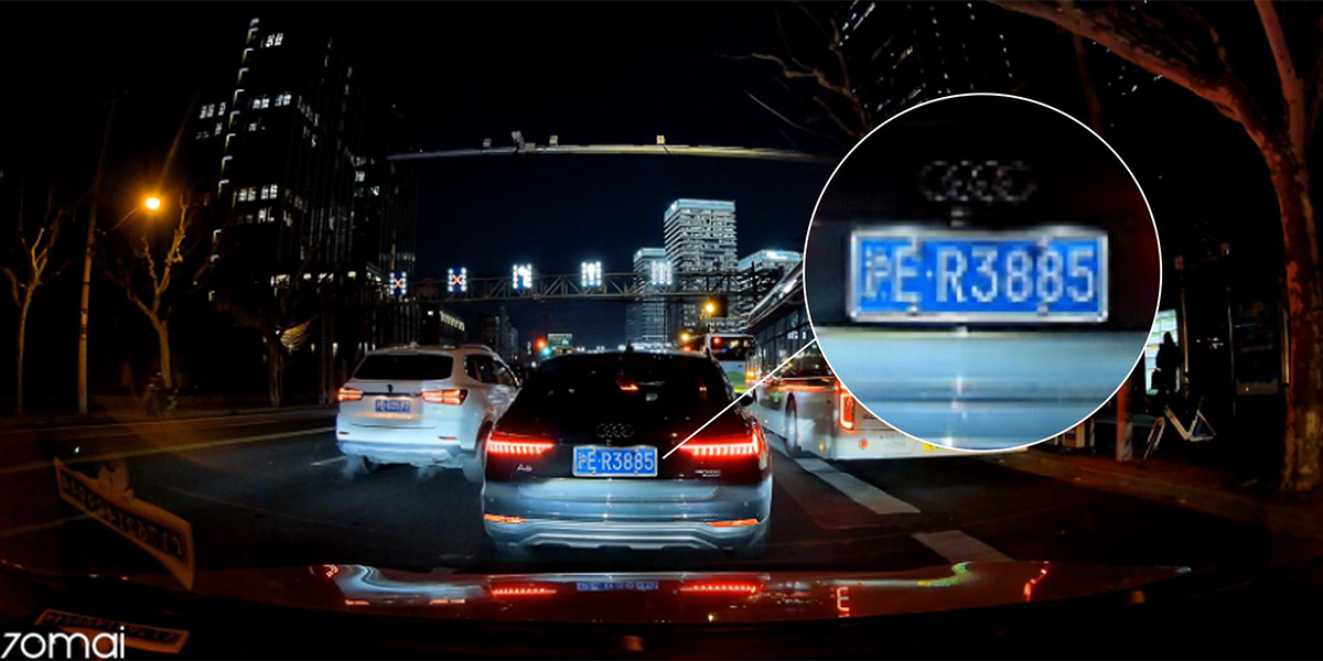 Wideorejestrator 70mai T800 4K + kamera tylna RC24 HDR + karta microSD 256GB odczytywanie tablic rejestracyjnych na nagraniu