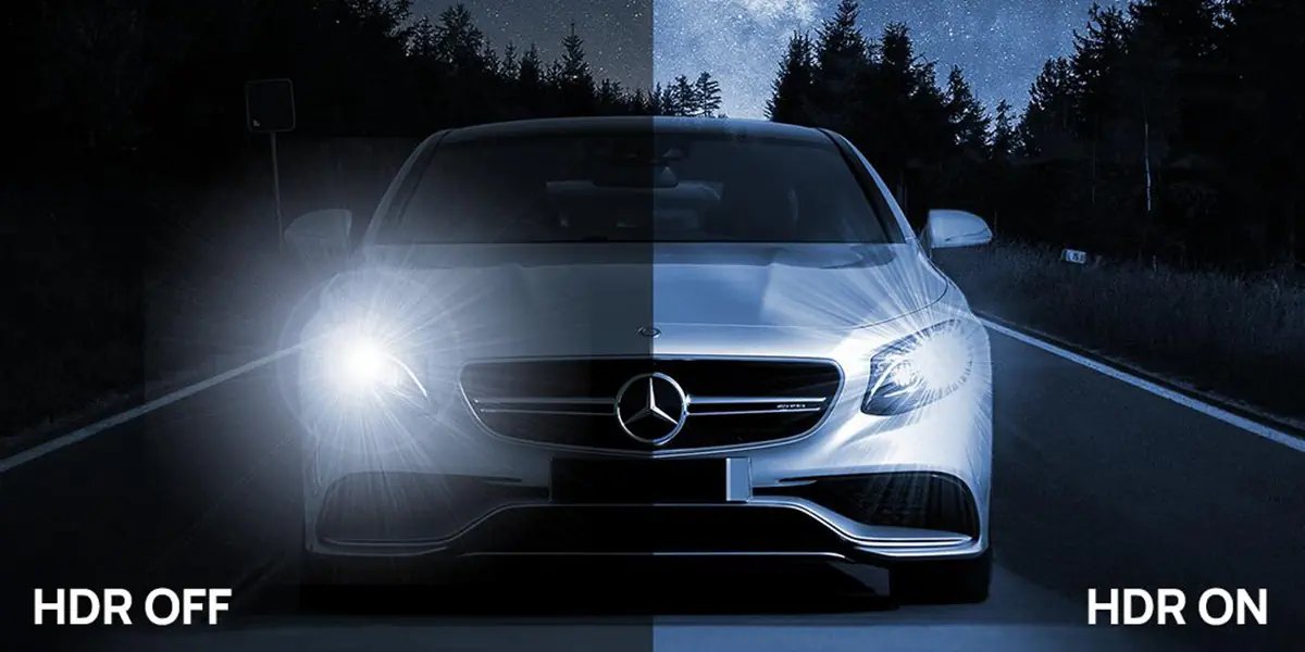 Wideorejestrator 70mai T800 4K + kamera tylna RC24 HDR + karta microSD 256GB włączony i wyłączony HDR