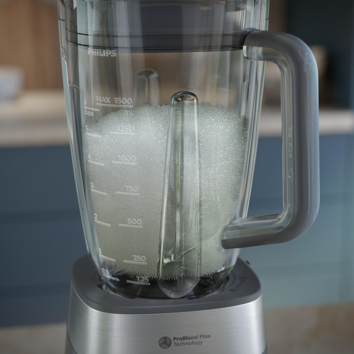 Blender kielichowy Philips HR3020/20 1000W widok pod skosem na czyszczony kielich