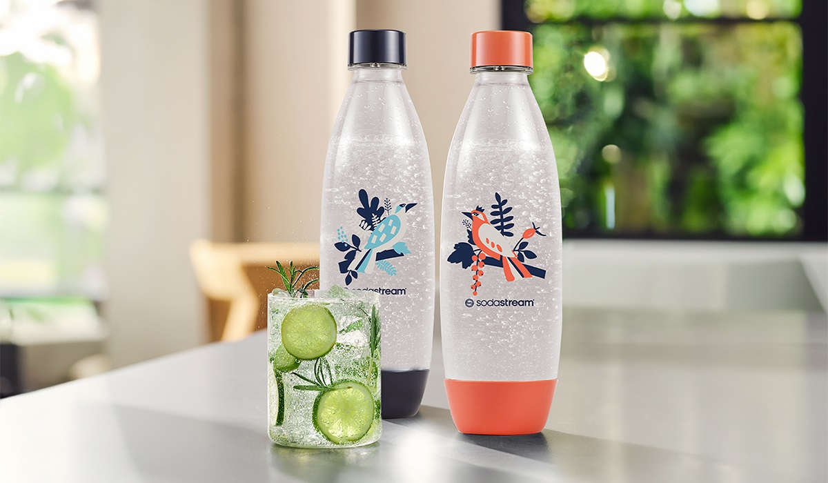 Butelki SodaStream Fuse Free Birds grafika przedstawia dwie butelki od frontu