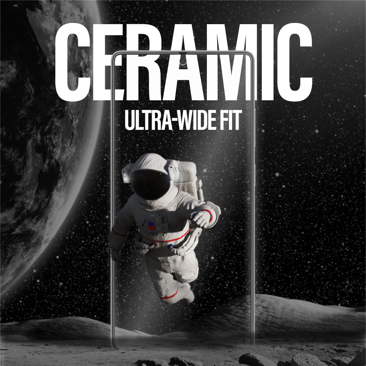 Szkło ochronne PanzerGlass Screen Protector Ceramic Samsung Galaxy s25 ultra widok na szkło od frontu z widocznym astronautom