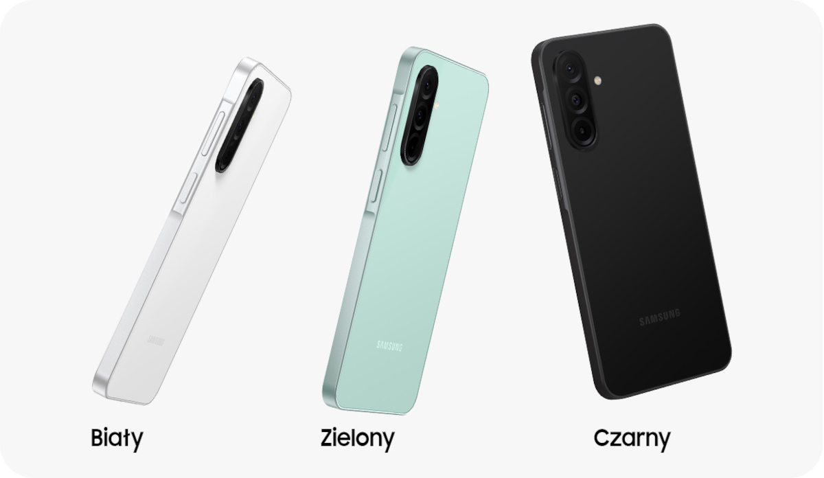 Smartfon Samsung Galaxy A26 5G 6/128GB Czarny widok na trzy smartfony pod różnym kątem