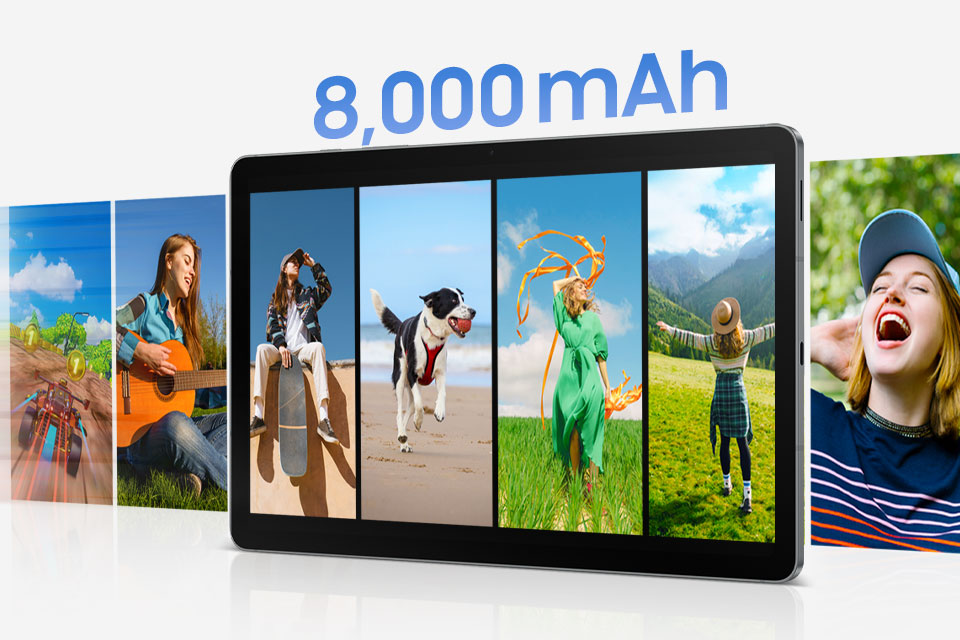 Tablet Samsung Galaxy Tab S10 Lite pod skosem z pojemnością baterii widoczną na grafice