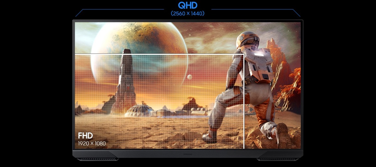 Monitor Samsung Odyssey G5 180Hz QHD 32' porównanie rozdzielczości FHD i QHD