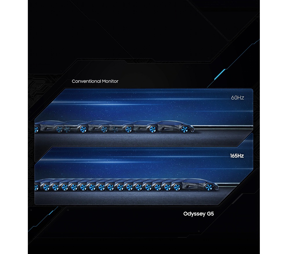 Monitor Samsung Odyssey G5 34 165Hz porównanie częstotliwości odświeżania 60 Hz ze 165 Hz