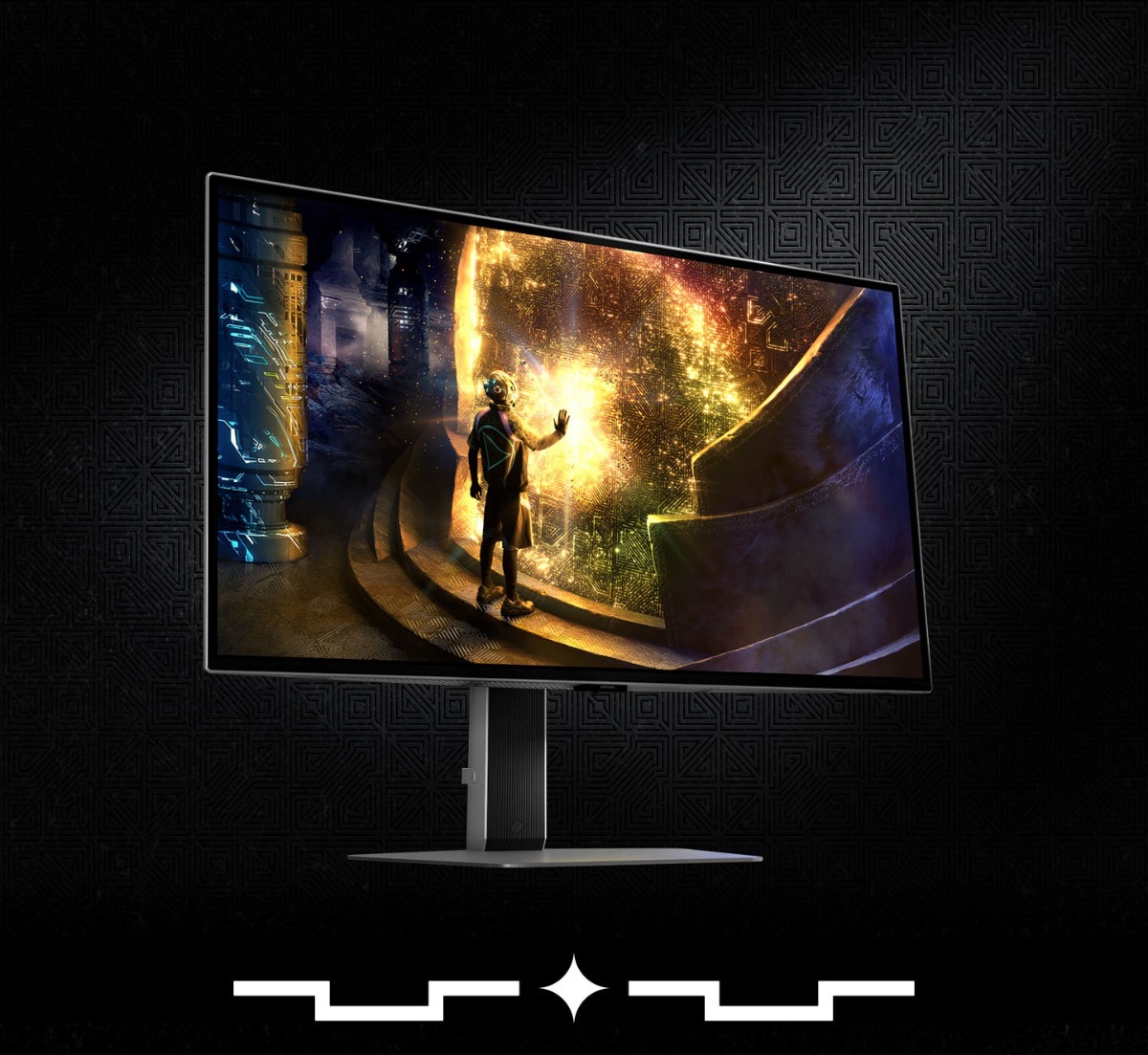 Monitor Samsung Odyssey OLED G6 27” 240Hz przedstawiony pod skosem z wyświetloną wizualizacją