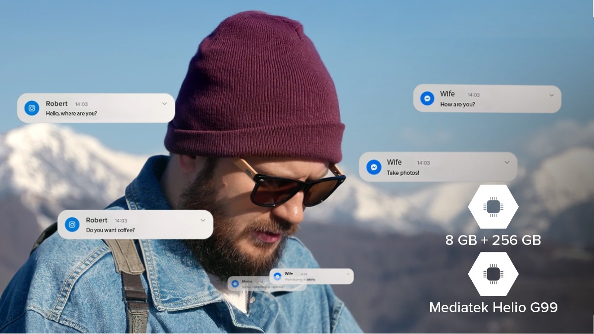 Smartfon Hammer Ranger 8/256 GB czarny mężczyzna odczytujący wiadomości