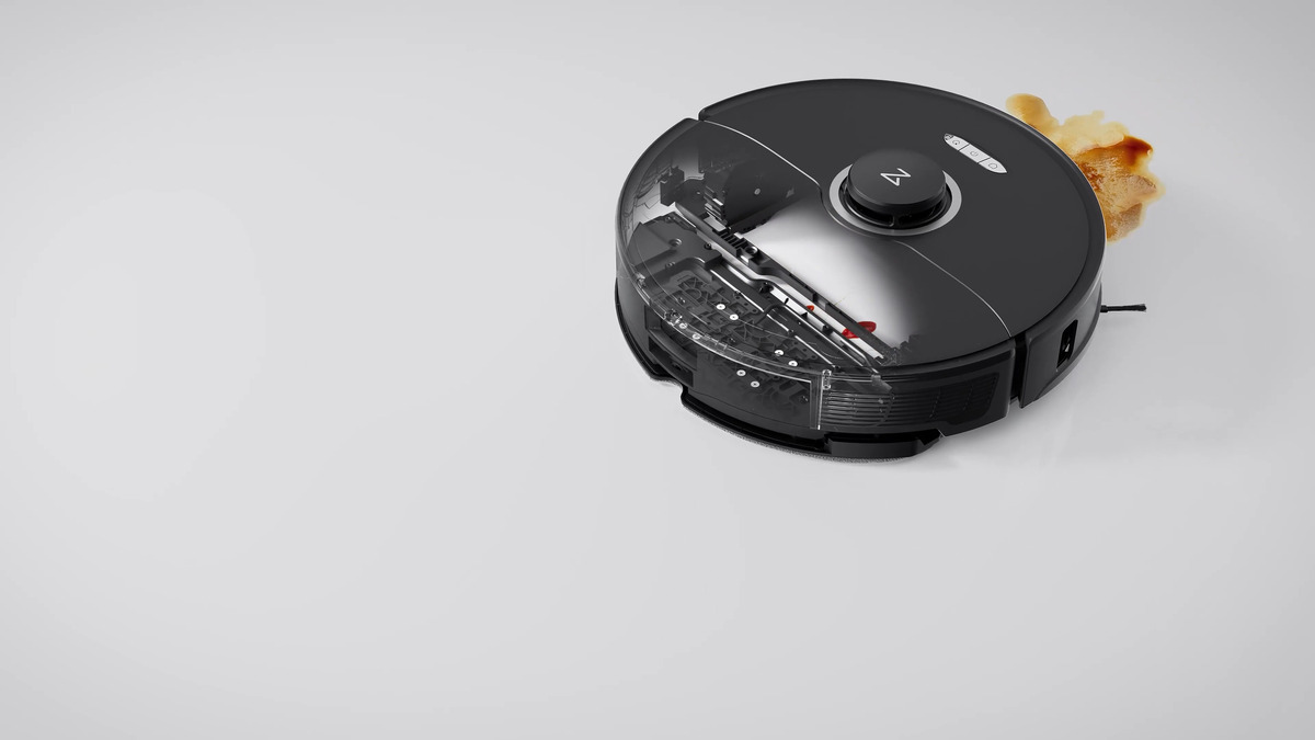 Robot sprzątający Roborock S8 czyszczący podłogę z rozlanej substancji – prezentacja działania systemu mopującego VibraRise