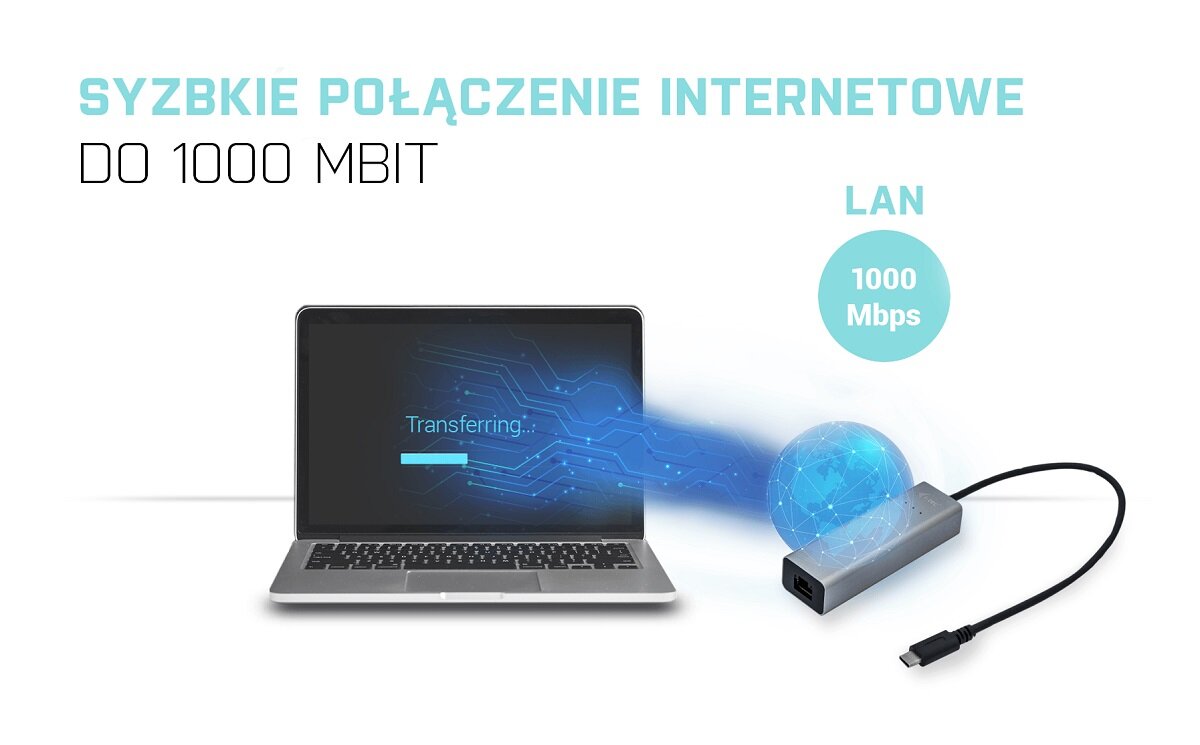 Adapter i-Tec C31METALGLAN USB-C RJ-45 informacja o szybkości połączenia