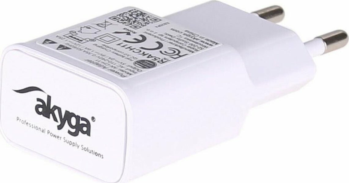 Ładowarka sieciowa Akyga AK-CH-11 USB-A widoczna tyłem pod skosem