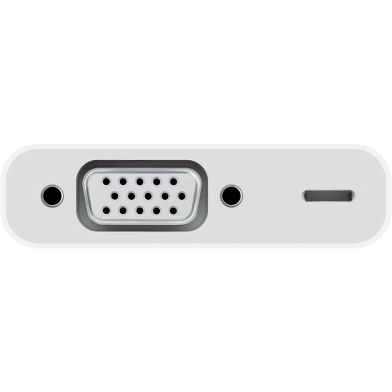 Przejściówka Lightning do VGA Apple MD825ZM/A Biała od frontu z widocznym wejściem VGA