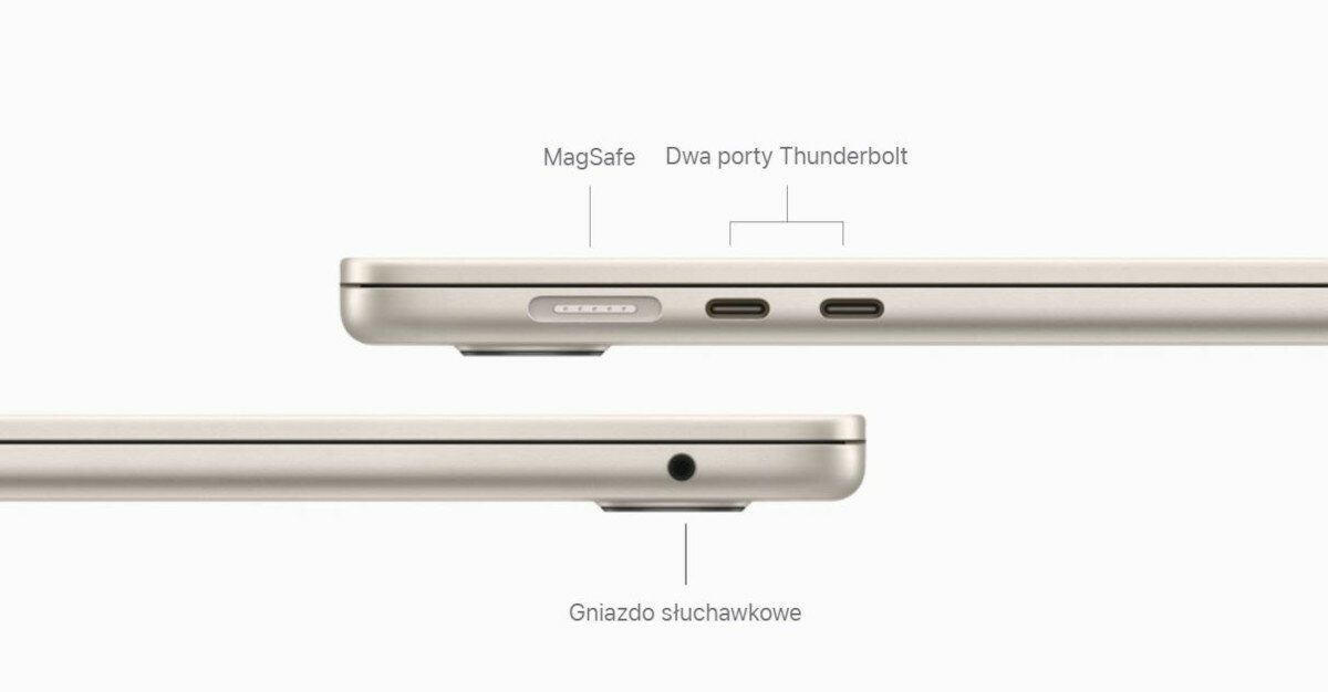 Laptop Apple MacBook Air M3 grafika przedstawia zbliżenie na wejścia laptopa