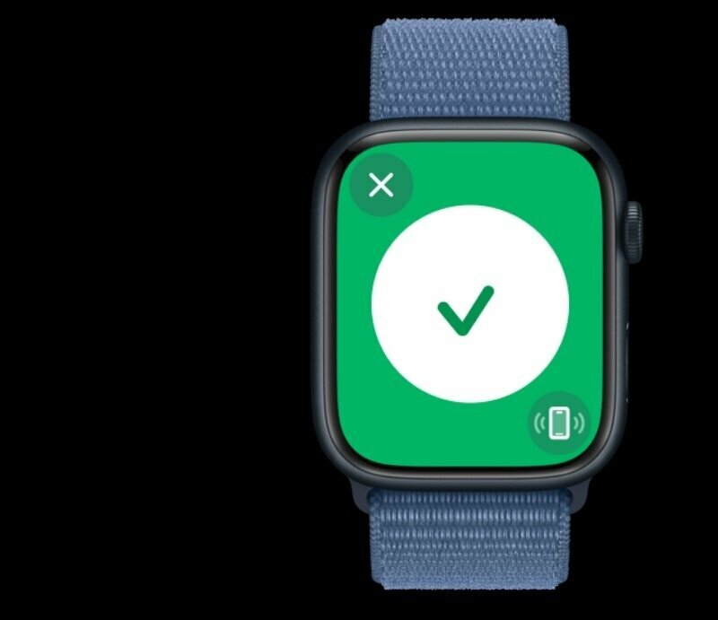 Smartwatch Apple Watch Series 9 GPS + Cellular stal nierdzewna 45 mm + bransoleta mediolańska złota widok z frontu na przedstawioną na wyświetlaczu funkcję znajdowania smartfona