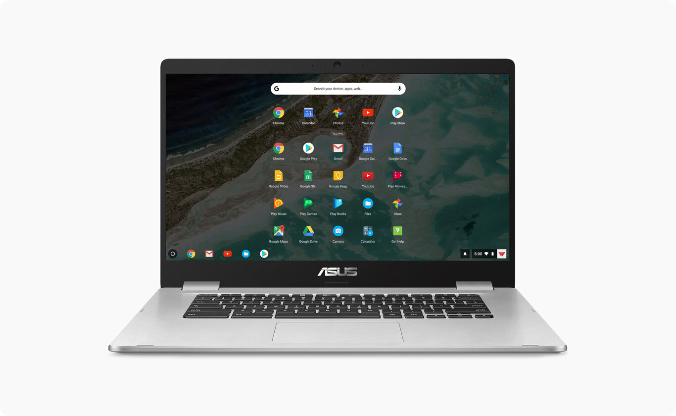 Laptop ASUS Chromebook C523 widok od przodu na ekran