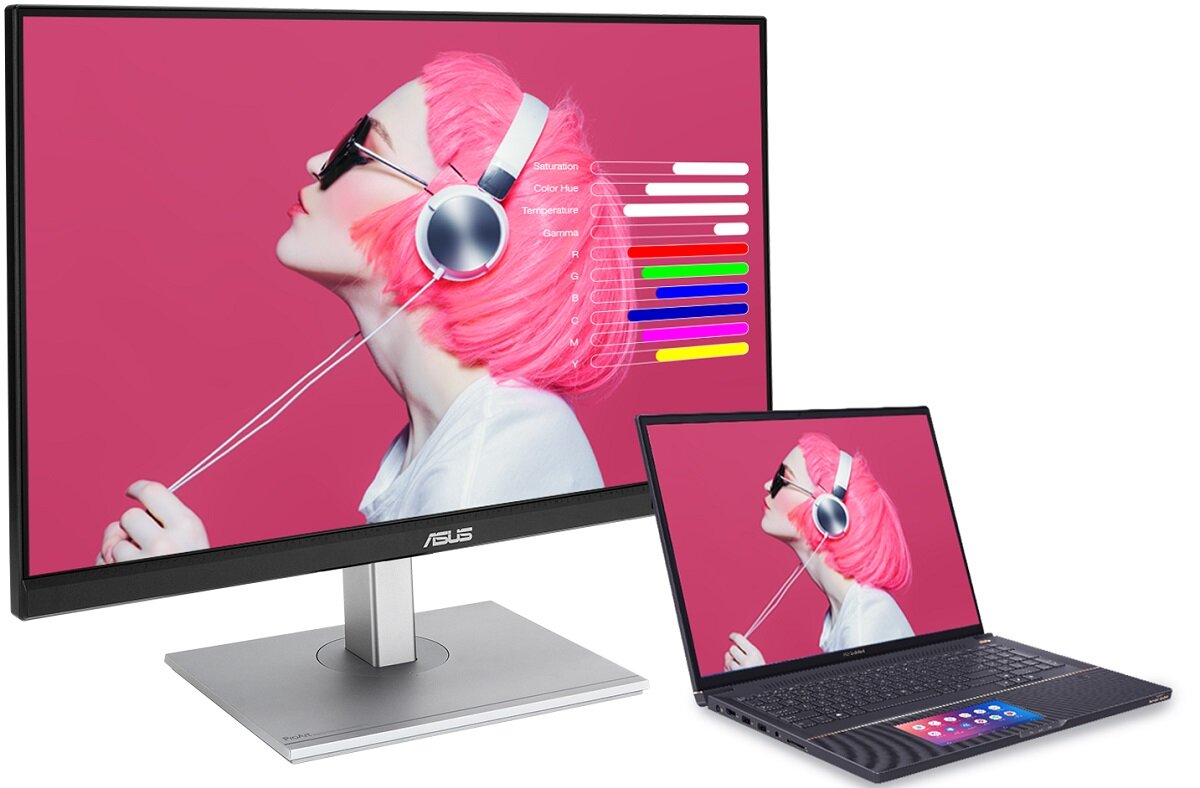 Monitor Asus ProArt Display PA279CV kobieta ze słuchawkami