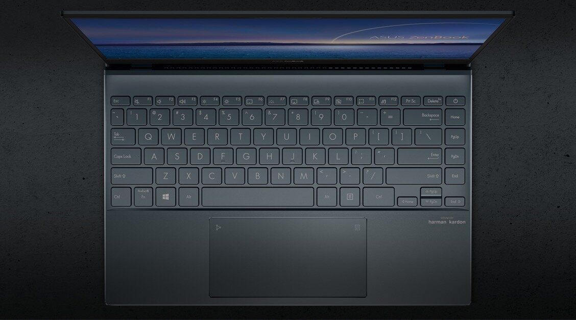 laptop ASUS ZenBook 14 szary widok od góry na klawiaturę