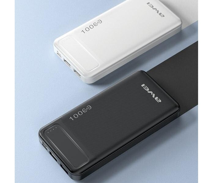 Powerbank Awei P5K 10000 mAh czarny widok na biały i czarny powerbank pod skosem