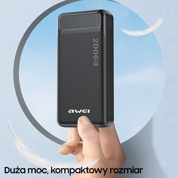 Powerbank AWEI P6K 20.000mAh trzymany w ręce