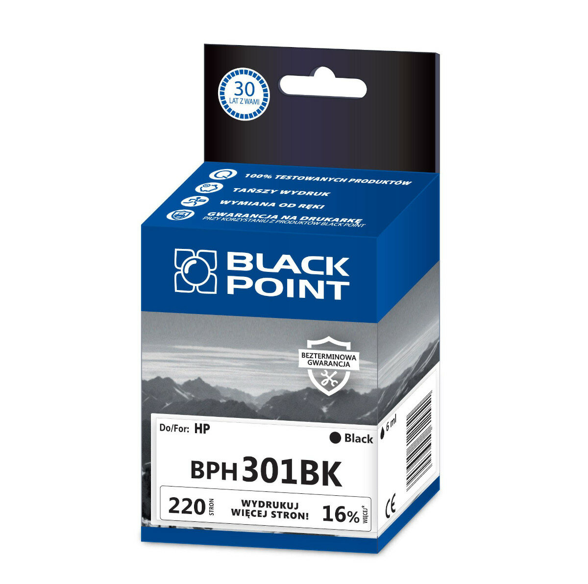 Kartridż atramentowy Black Point BPH301BK Czarny (Black) widok na front