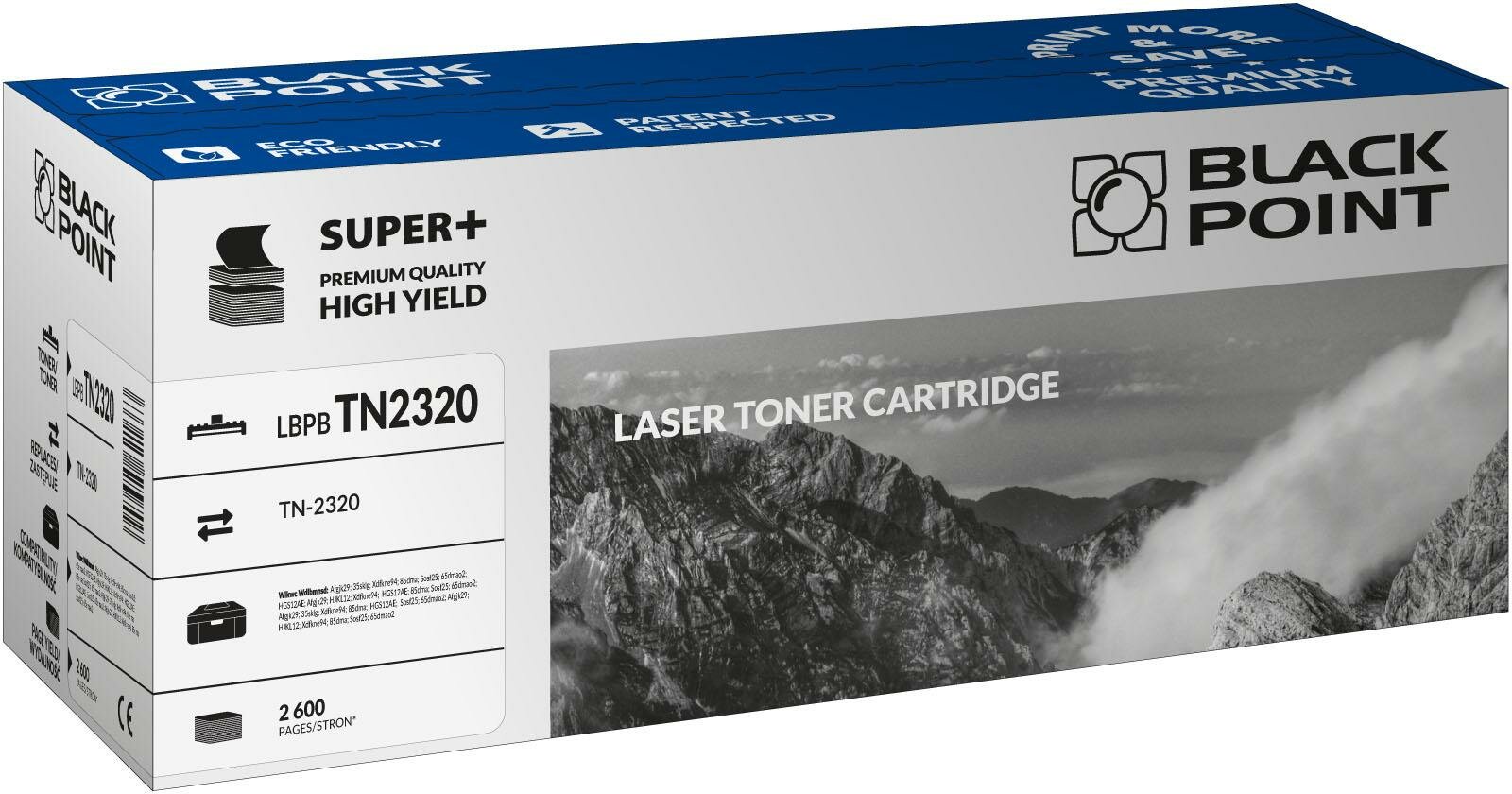 Toner laserowy Black Point Super Plus LBPBTN2320 widok pod kątem na opakowanie