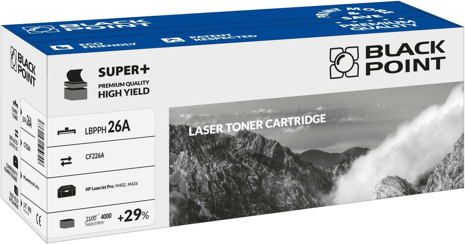 Toner laserowy Black Point Super Plus LBPPH26A widok pod kątem na opakowanie