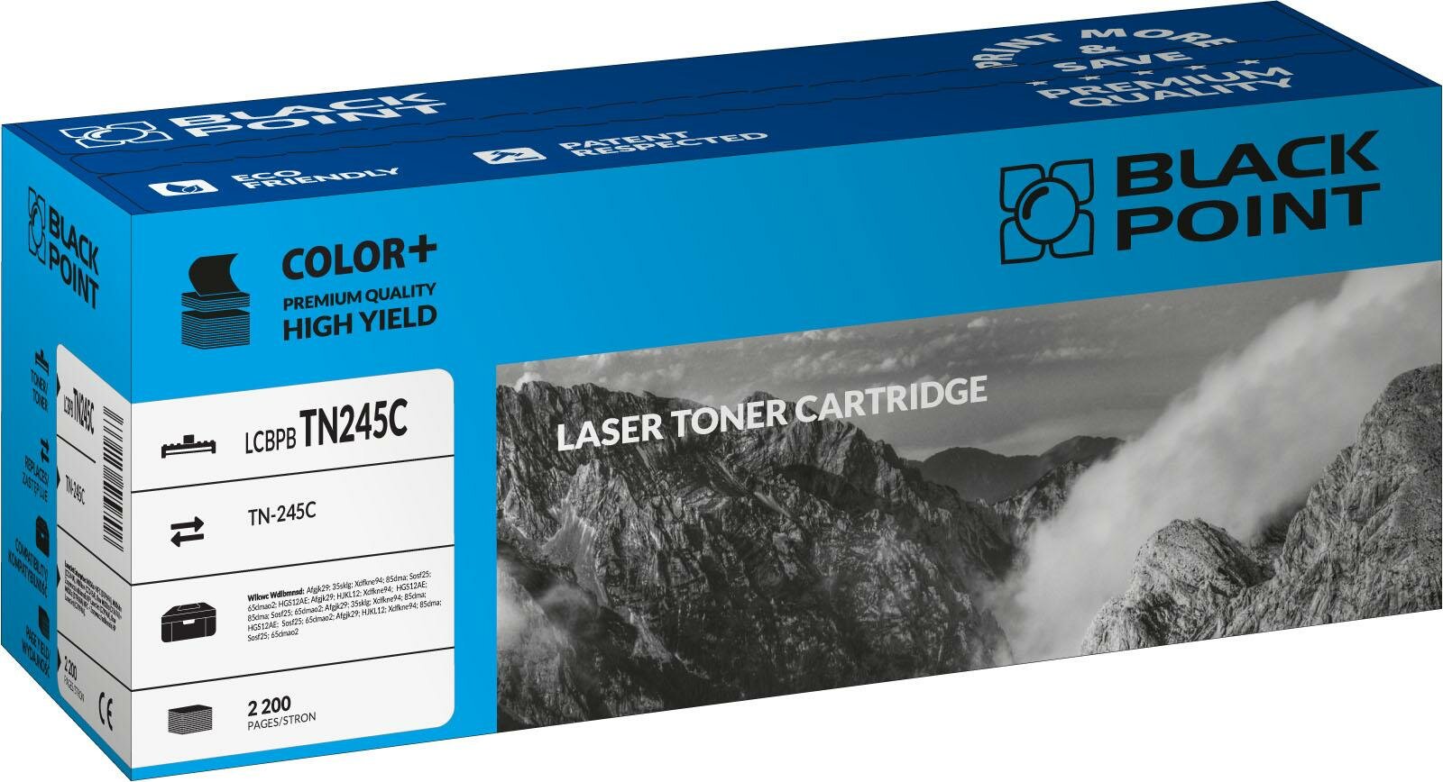 Toner laserowy Black Point LCBPBTN245C widok pod kątem na opakowanie