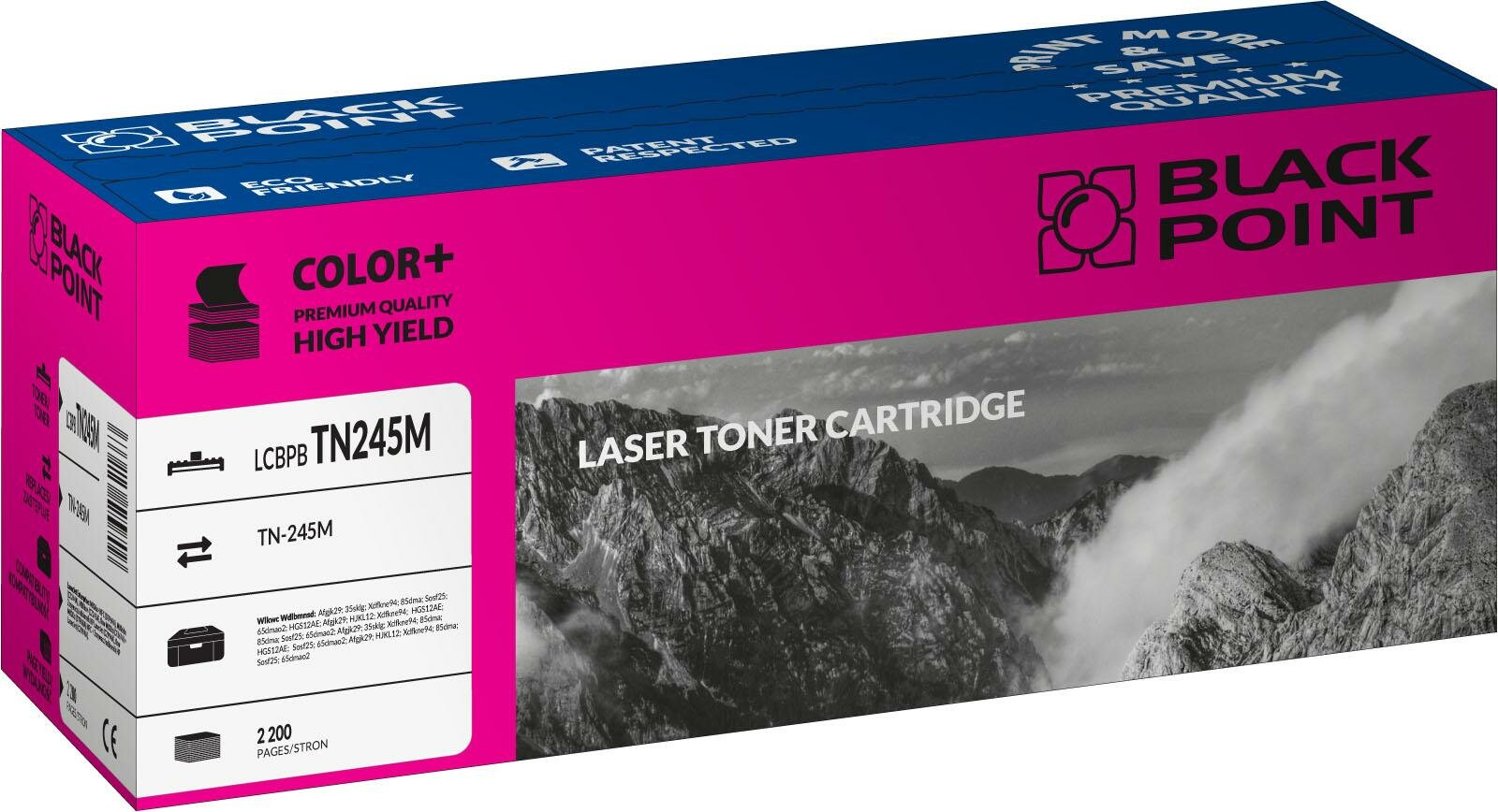 Toner laserowy Black Point LCBPBTN245M widok pod kątem na opakowanie