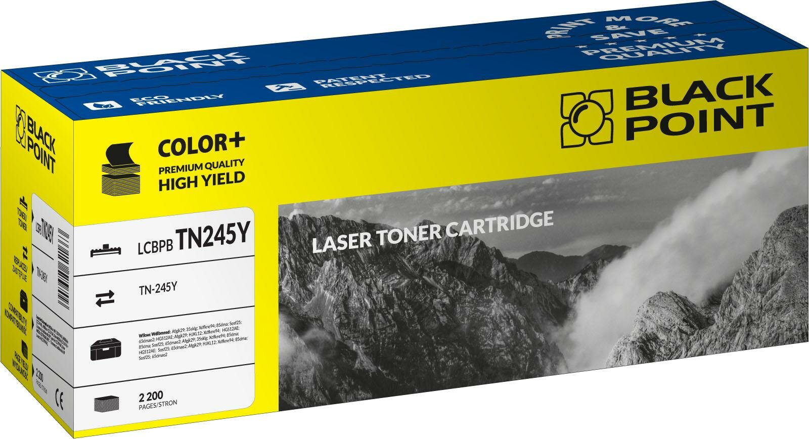 Toner laserowy Black Point LCBPBTN245Y widok pod kątem na opakowanie