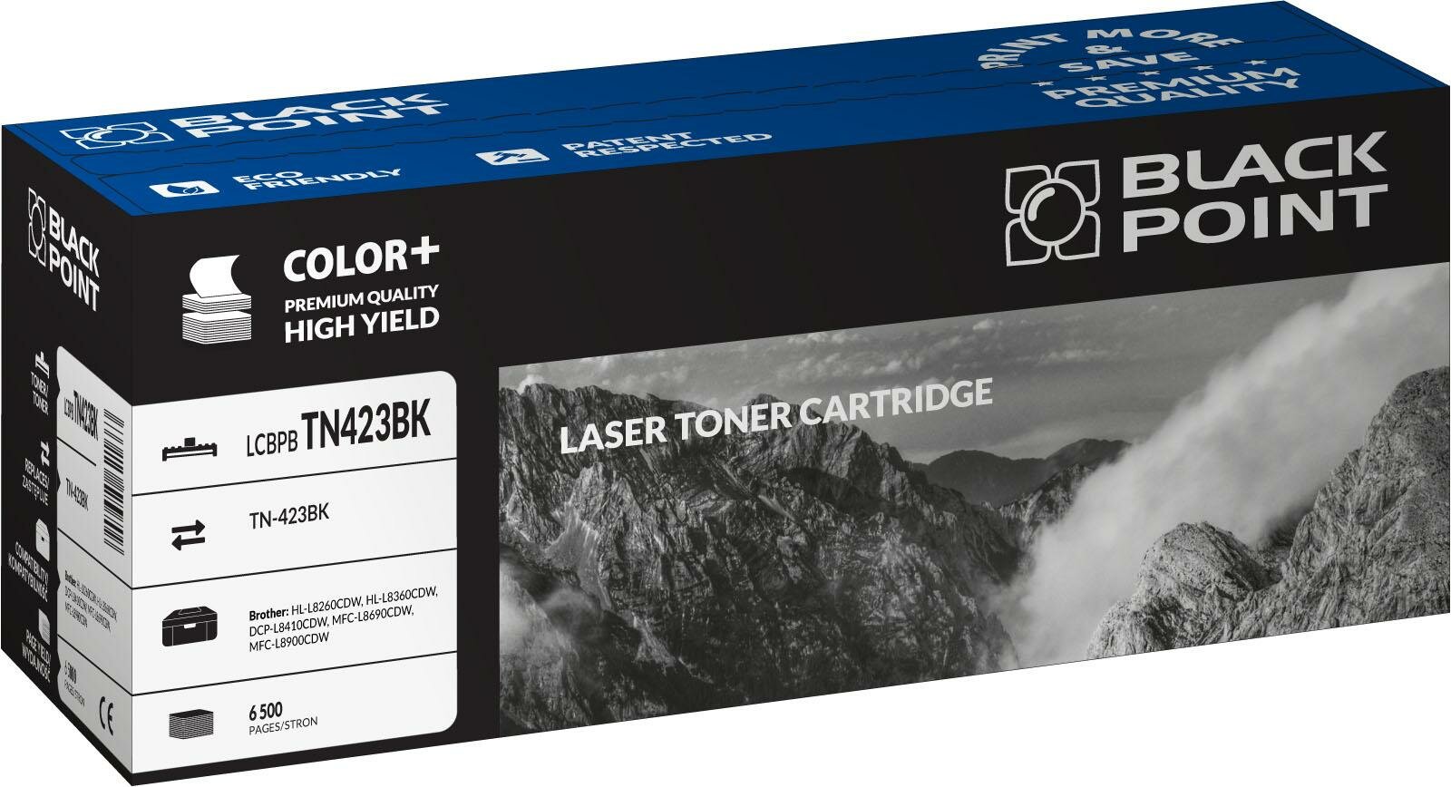 Toner laserowy Black Point LCBPBTN423BK widok pod kątem na opakowanie