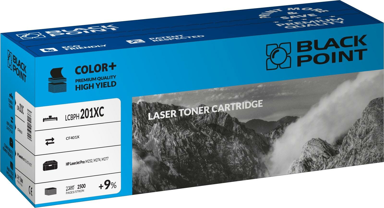 Toner laserowy Black Point LCBPH201XC widok pod kątem na opakowanie