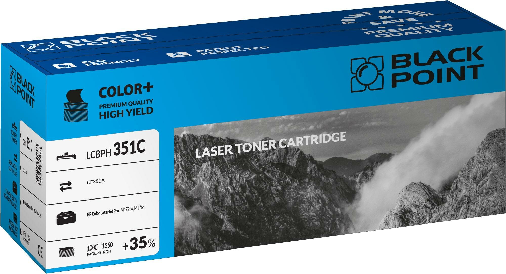 Toner laserowy Black Point LCBPH351C widok pod kątem na opakowanie