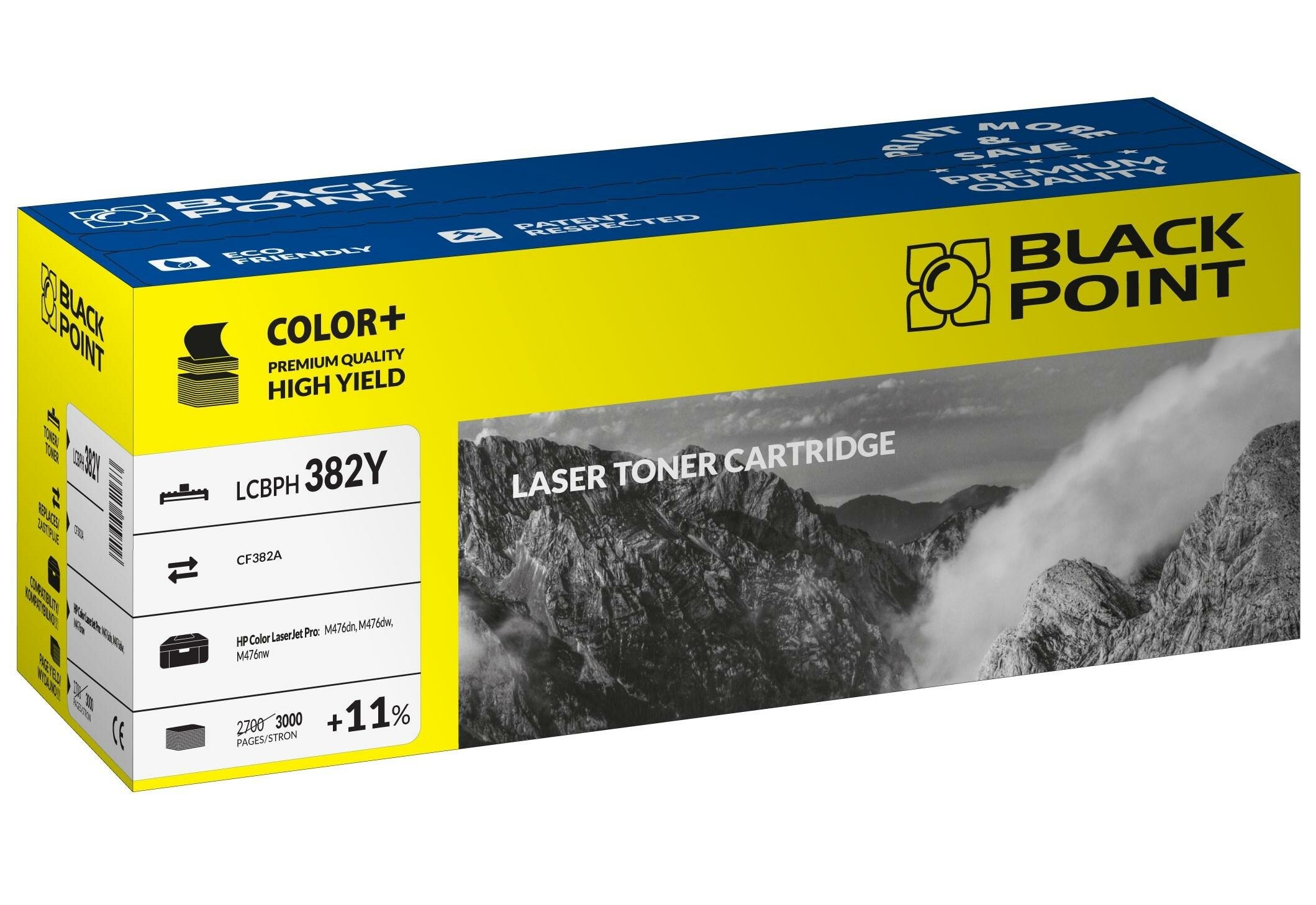 Toner laserowy Black Point LCBPH382Y widok pod kątem na opakowanie