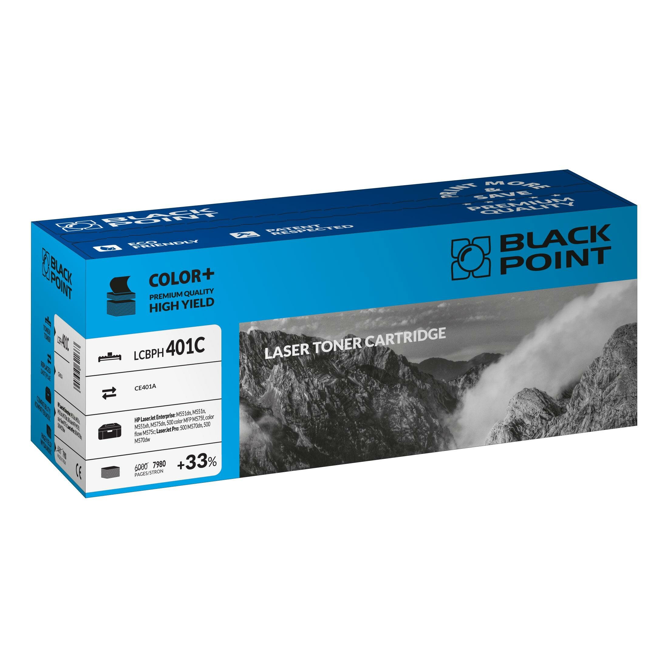 Toner laserowy Black Point LCBPH401C widok pod kątem na opakowanie