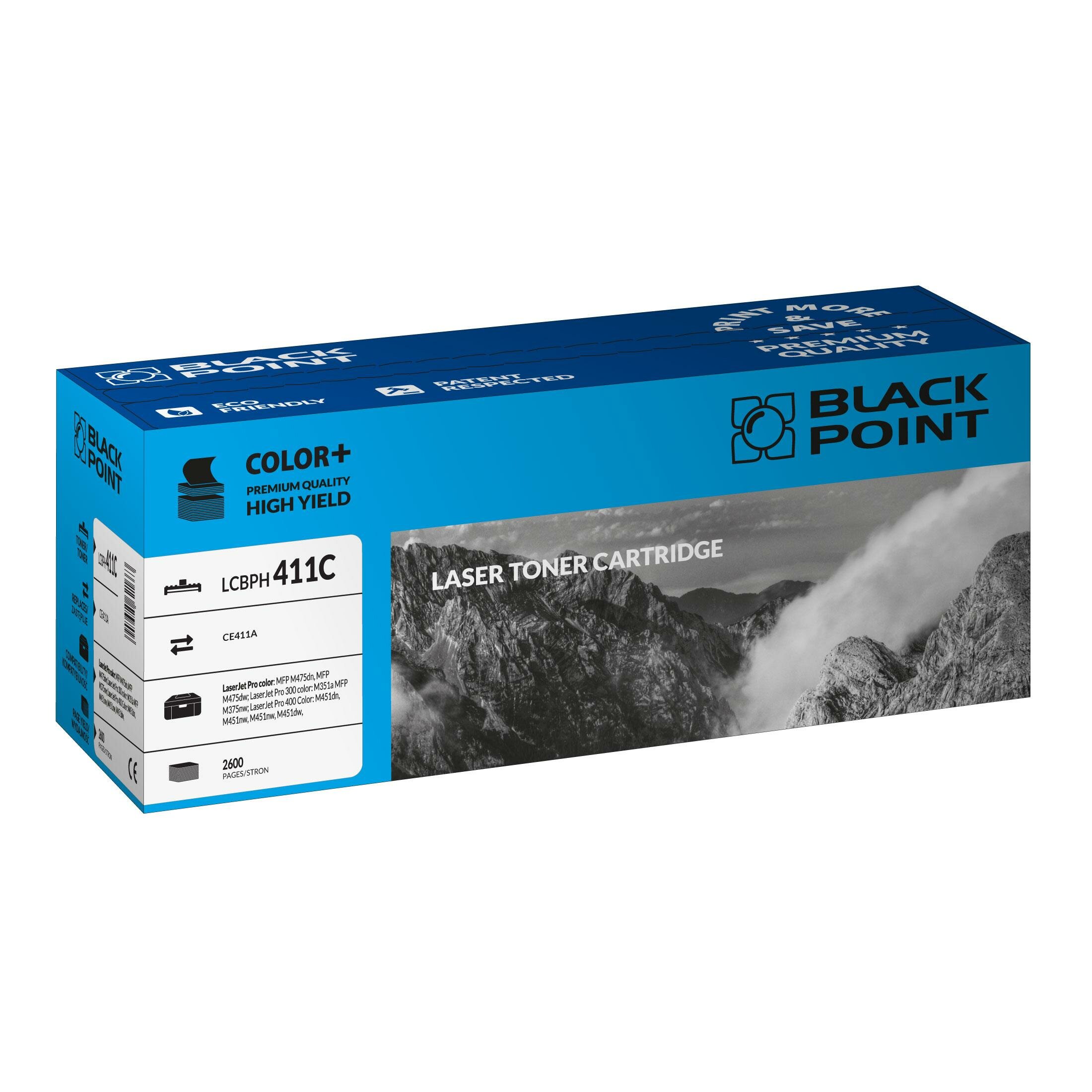 Toner laserowy Black Point LCBPH411C widok pod kątem na opakowanie