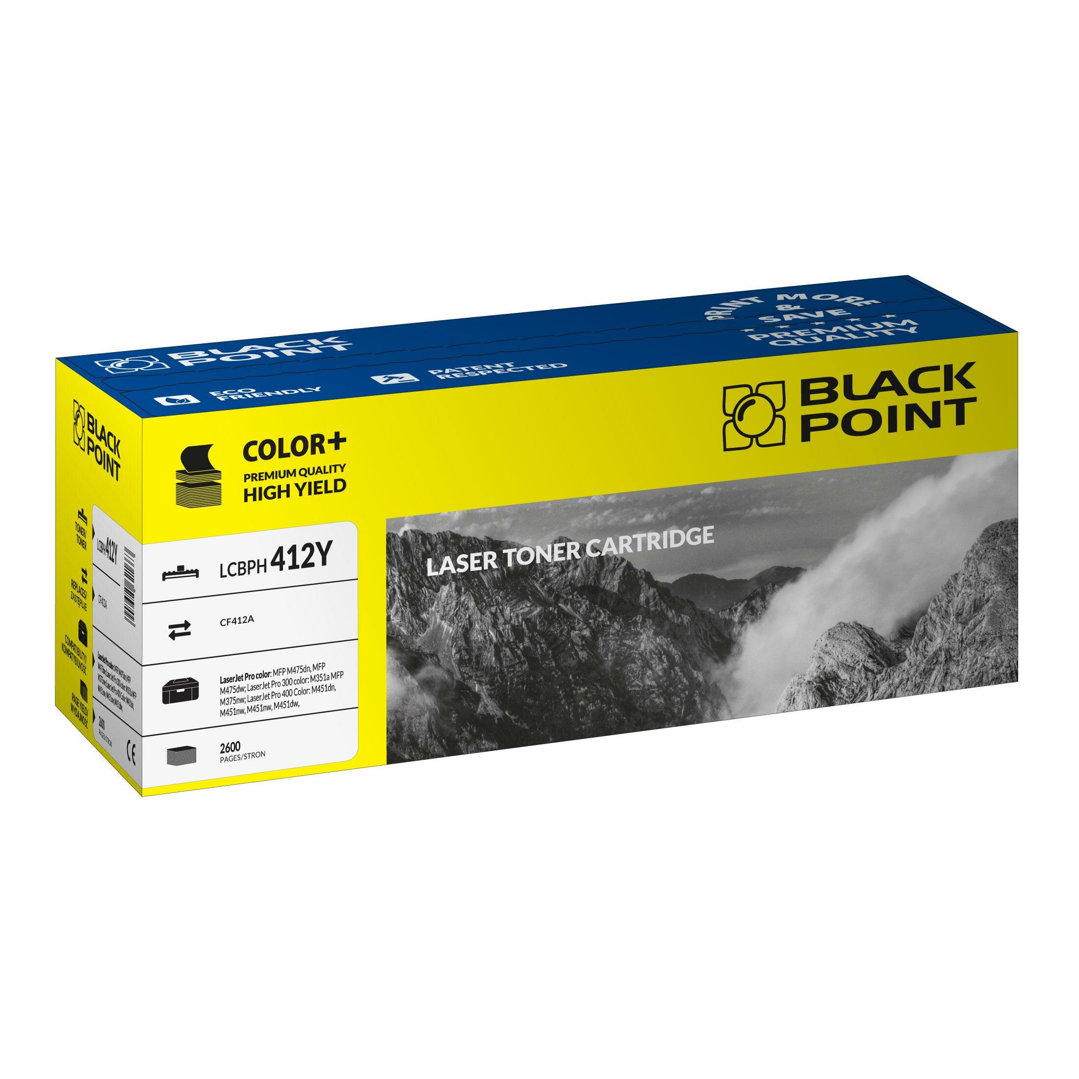 Toner laserowy Black Point LCBPH412Y widok pod kątem na opakowanie