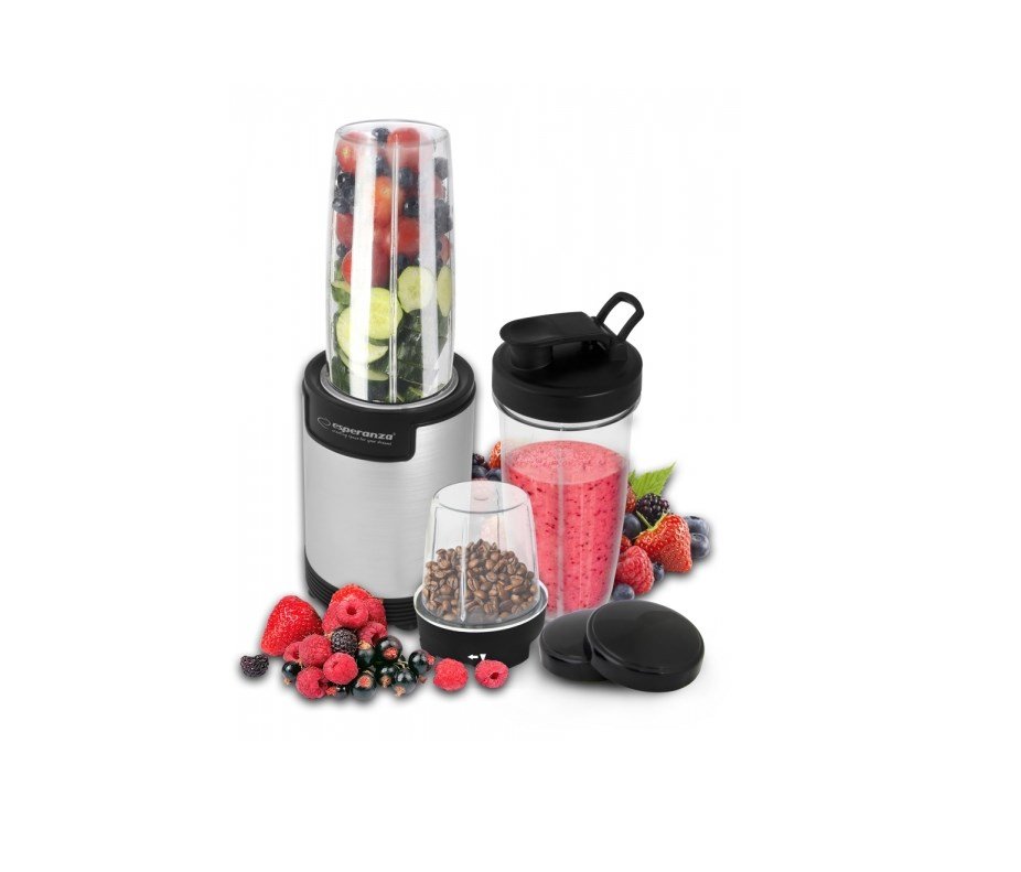 Mikser Esperanza Nutri Blender Bomb 9w1 front srebrny